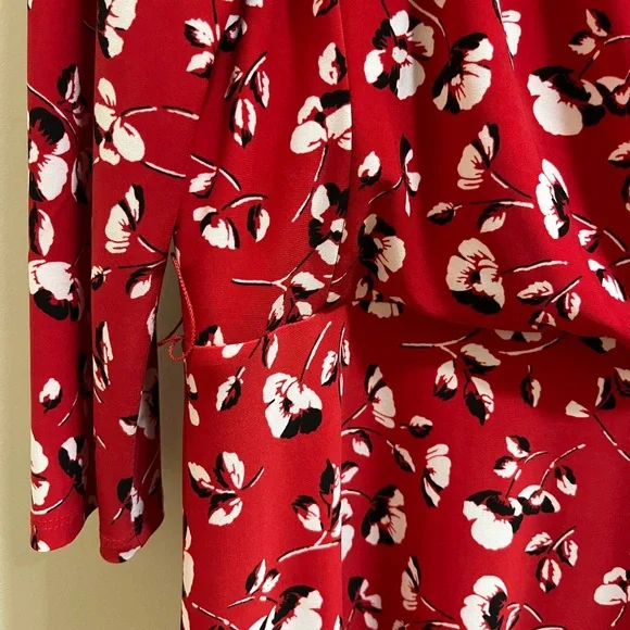Lauren Ralph Lauren Red Floral Faux Wrap Jersey Dress Size 12 - Picture 12 of 15